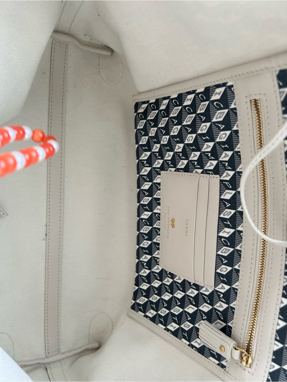 Anya Hindmarch Women's Tote Bag in Cream with Navy Pattern